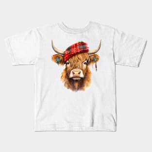 Christmas Highland Cow Kids T-Shirt